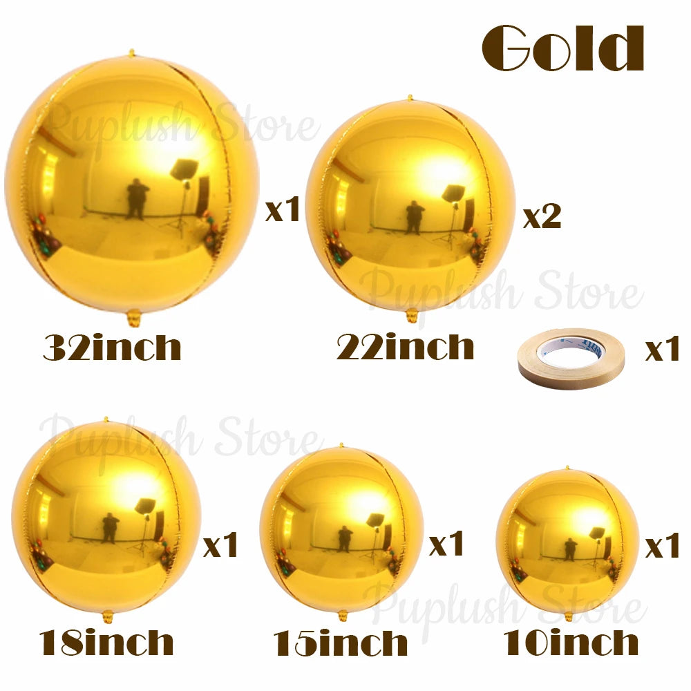 7Pcs Metal Silver Gold 4D Round Foil Balloon Rose Gold Blue Pink Red Helium Air Globos Birthday Baby Shower Wedding Decor