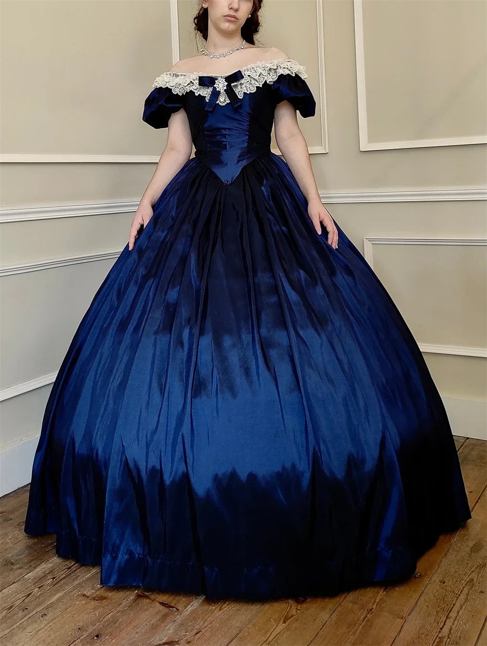 1880s Victorian Prom Dresses Crinoline Queen Princess Gothic Ball Gown Navy Blue Fantasy Elegant Vintage Party Wear Customized