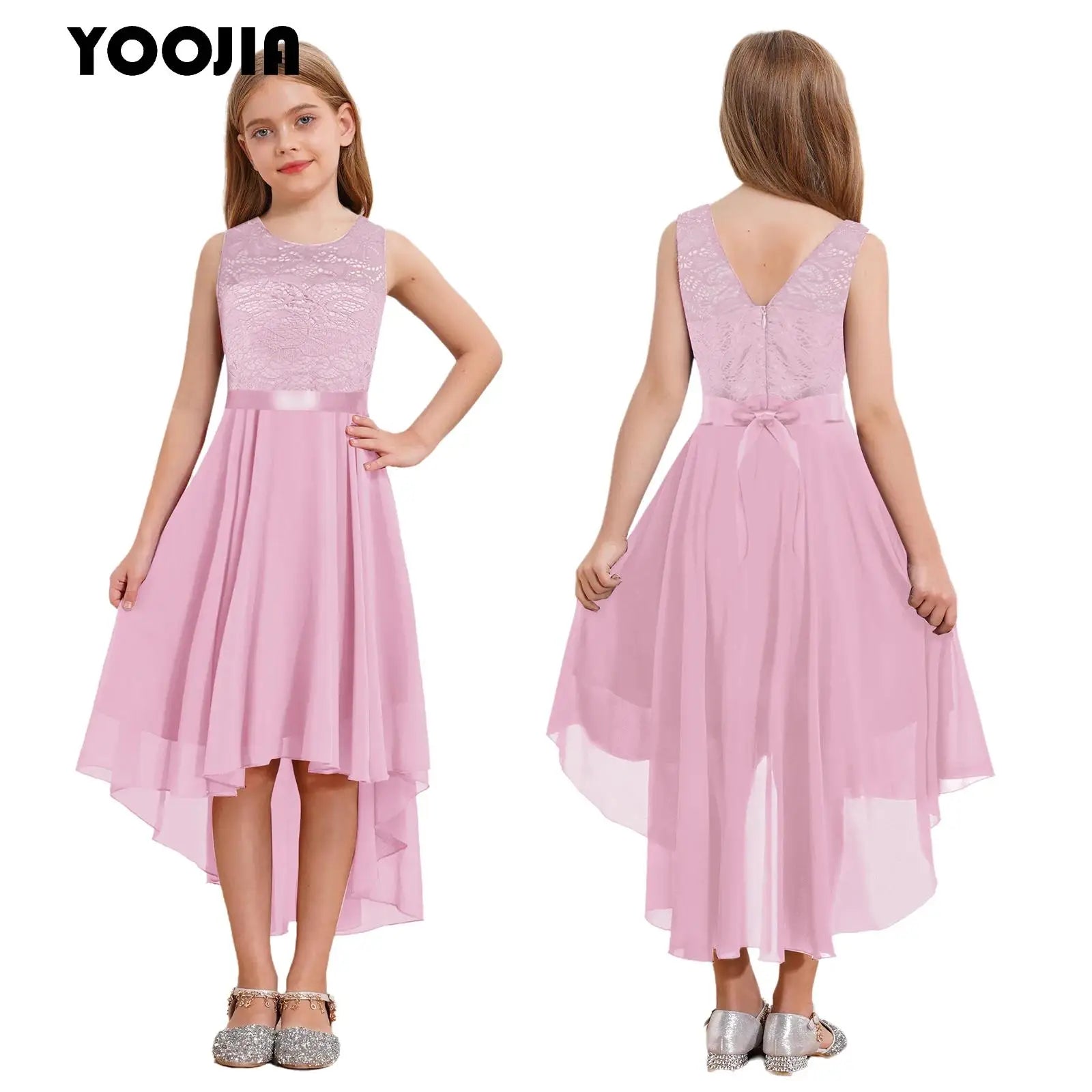 Kids Girls Lace Chiffon Party Grown Dress Birthday Ballroom Wedding Flower Girls Dresses for First Communion Bridesmaid Cocktail