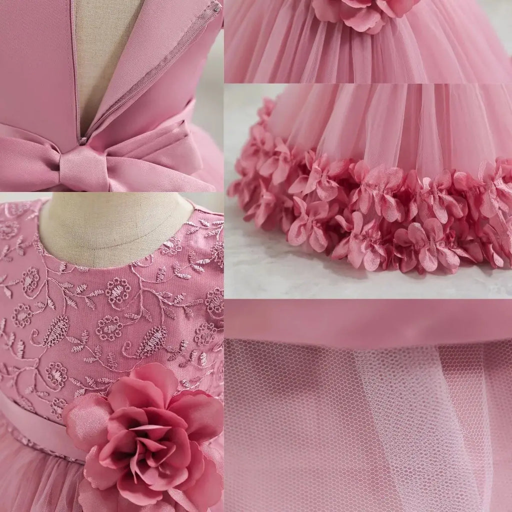 Infant Baptism Party Dress Baby Girls Flower Embroidery Princess Dresses For Toddlers 1st Birthday Communion Puffy Dresses Gowns