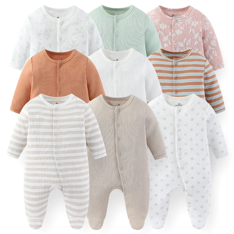3pcs Newborn Baby Boy Clothes Long Sleeve 100% Cotton Baby Rompers Cartoon Baby Girl Clothes 0-12M Spring Solid Color Bebes
