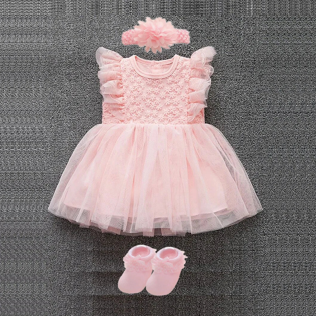 New Born Baby Girl Dress Clothes Christening Dress Classic Infant Baptism Wedding Tulle Dress for Spring Summer 0 3 6 Months