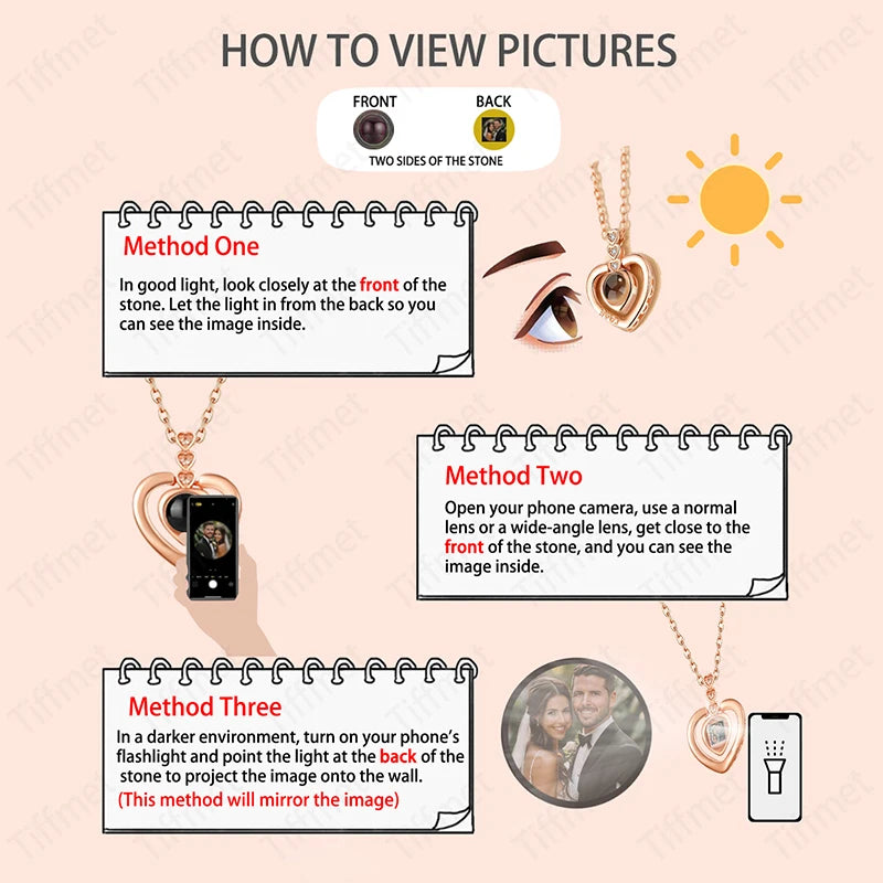 Custom Color Photo Projection Necklace Simple Love Heart Copper Pendant Titanium Steel Chain Girlfriend Mom Wife Festival Gifts