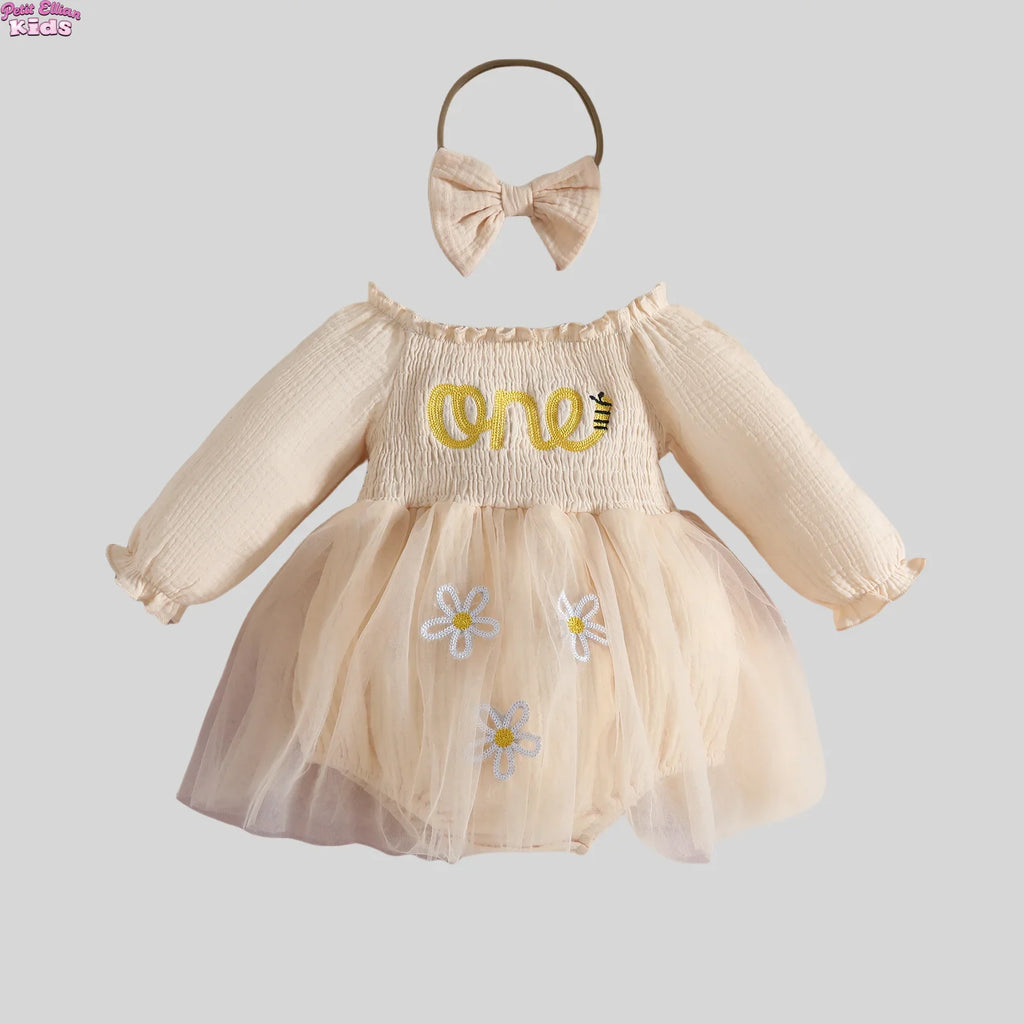 Baby Girl Dresses 1st Birthday Outfit Tulle Romper Dress with Headband Cute Daisy and Embroidered Party Wear for Newborn Clothes