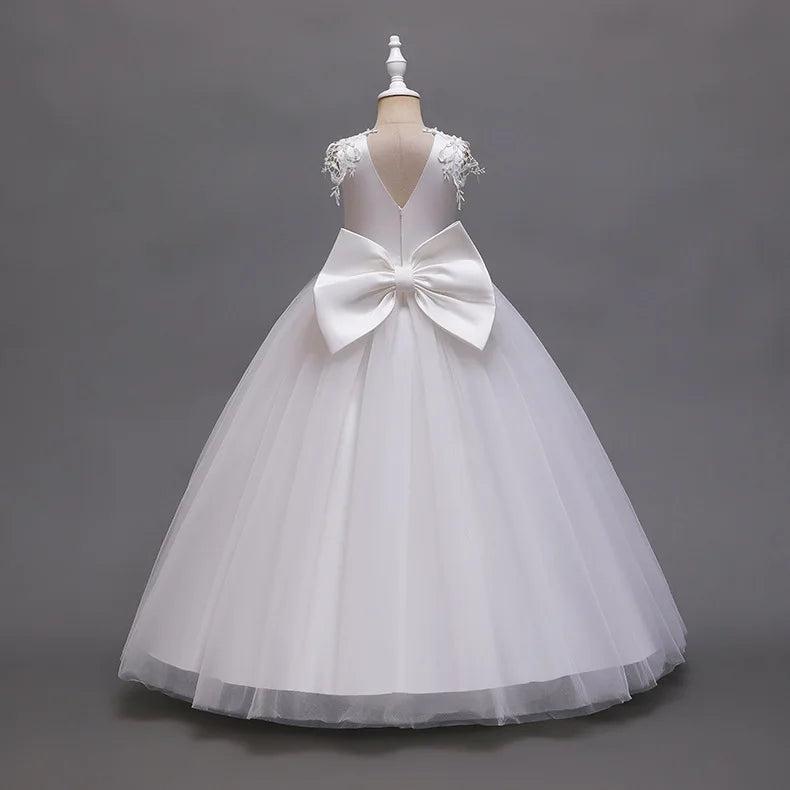 Flower girl's birthday communion party beaded dress 2024 New Year's Christmas Girl Princess small flying sleeve Tutu small dress