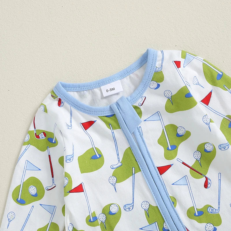 0-12M Newborn Infant Baby Boy Long Sleeve Footed Winter Outfits Newborn Boy Golf Romper Zipper Jumpsuit