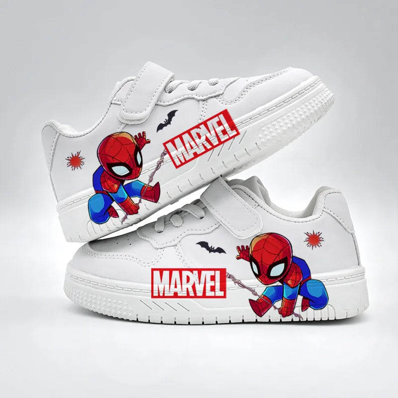 Kids Marvel Casual Shoes Boys Fashion Cartoon Print Sport Shoes Children's Anti-slip Sneakers Student Pu Leather Outdoor Shoes