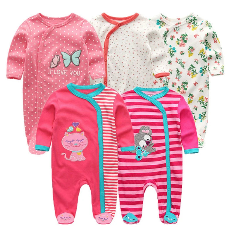 5PCS Unisex Jumpsuits 100%Cotton Newbron Baby Girl Clothes Sets 0-12M Baby Boy Clothes Long Sleeve Pajamas Bebes