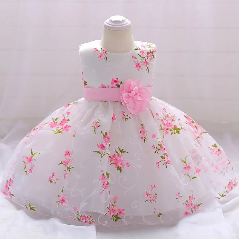 Eu's SWIND Baby Girls Dresses For 1st Birthday Floral Elegant Bow Wedding Party Tutu Gown Girls Pink White Formal Gala Costume