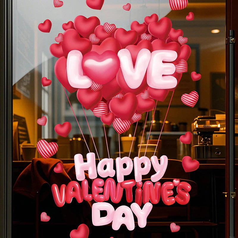 1 Pcs Valentines Day Window Clings With Red Ribbon Romantic Heart Design Static Window Stickers Reusable Double-Sided