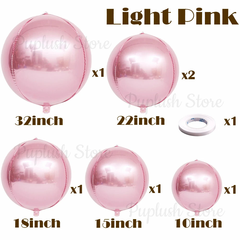 7Pcs Metal Silver Gold 4D Round Foil Balloon Rose Gold Blue Pink Red Helium Air Globos Birthday Baby Shower Wedding Decor