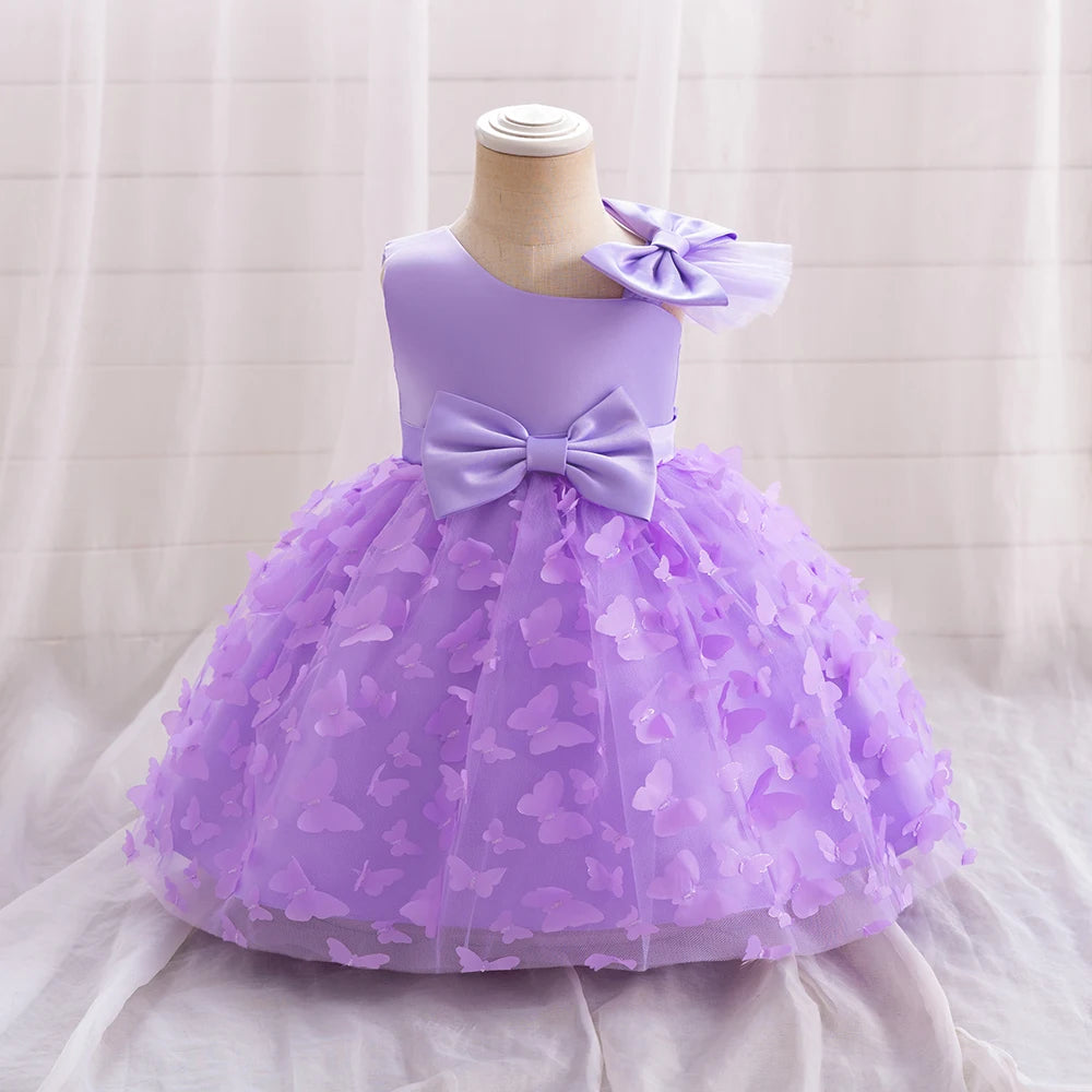 Elegant Butterfly Baptism Baby Girls Dress Infant 1st Birthday Princess Party Dresses Girl Tulle Bridesmaid Wedding Tutu Costume