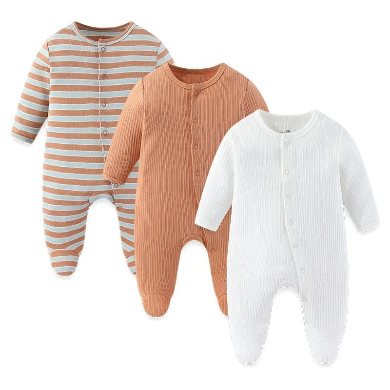 3pcs Newborn Baby Boy Clothes Long Sleeve 100% Cotton Baby Rompers Cartoon Baby Girl Clothes 0-12M Spring Solid Color Bebes