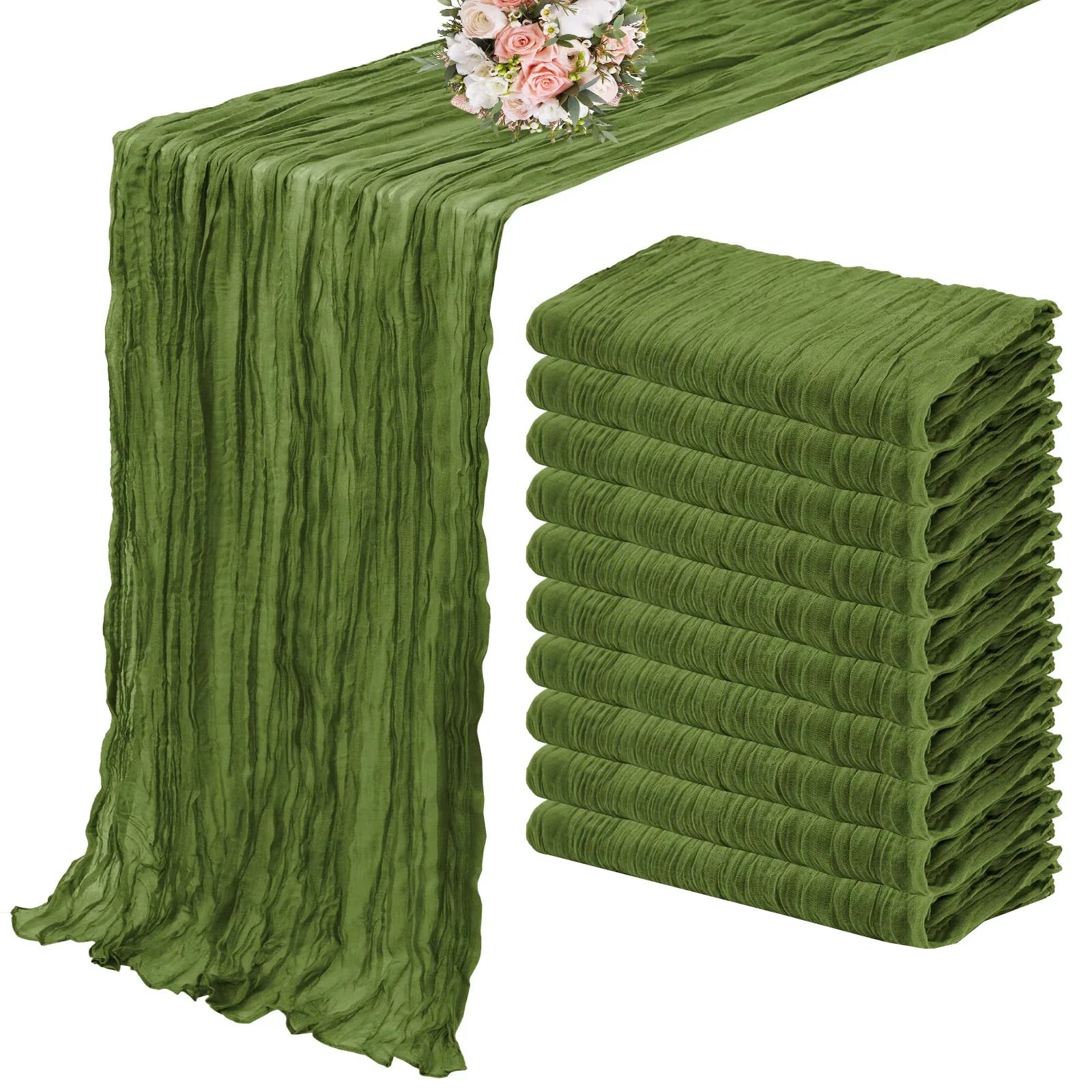 10PCS Set Semi-Sheer Gauze Wedding Table Runner Grey Blue Cheesecloth Table Dining Party Christmas Banquets Arches Cake Decor