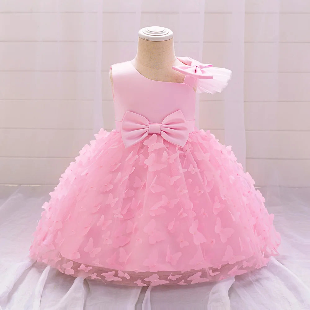 Elegant Butterfly Baptism Baby Girls Dress Infant 1st Birthday Princess Party Dresses Girl Tulle Bridesmaid Wedding Tutu Costume