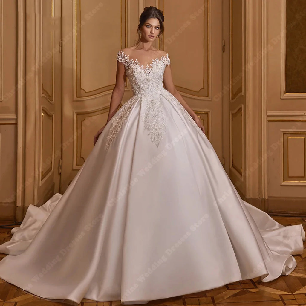 Elegant Sleeveless Wedding Dresses Sexy Backless Lace Appliques Bridal Gowns Sparkly Sequins Beading Vestido De Novia Customized