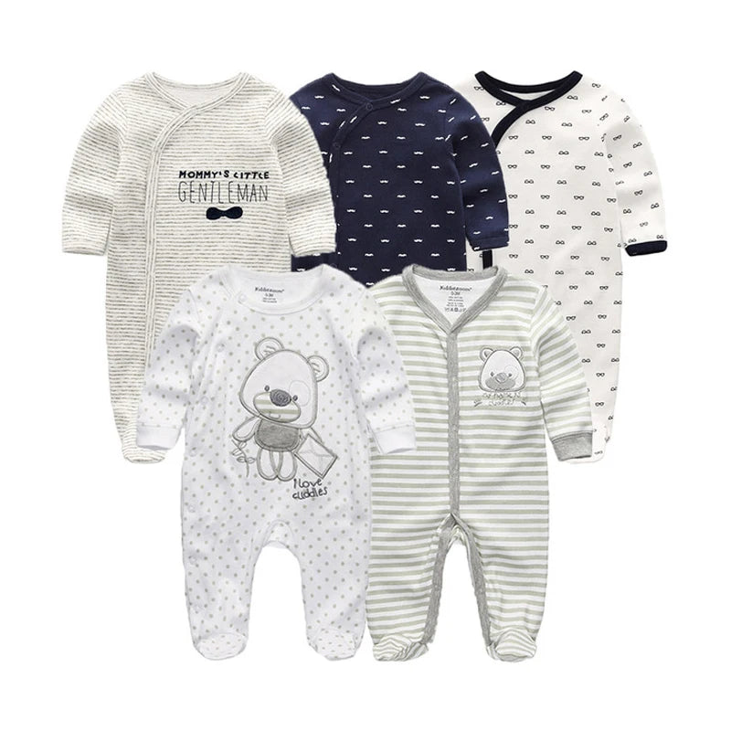 5PCS Unisex Jumpsuits 100%Cotton Newbron Baby Girl Clothes Sets 0-12M Baby Boy Clothes Long Sleeve Pajamas Bebes
