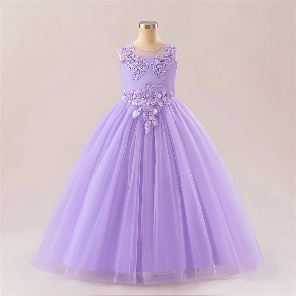 Elegant Baptism Wedding Girls Dress Fashion Tulle First Communion Princess Party Kids Dresses for Girl Bridesmaids Evening Gown