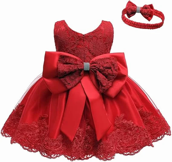 newborn Birthday Party Dress for Girls 3 6 12 24months Newyear Pageant Lace Dresses Embroidery Dress with Headwear baby clothes