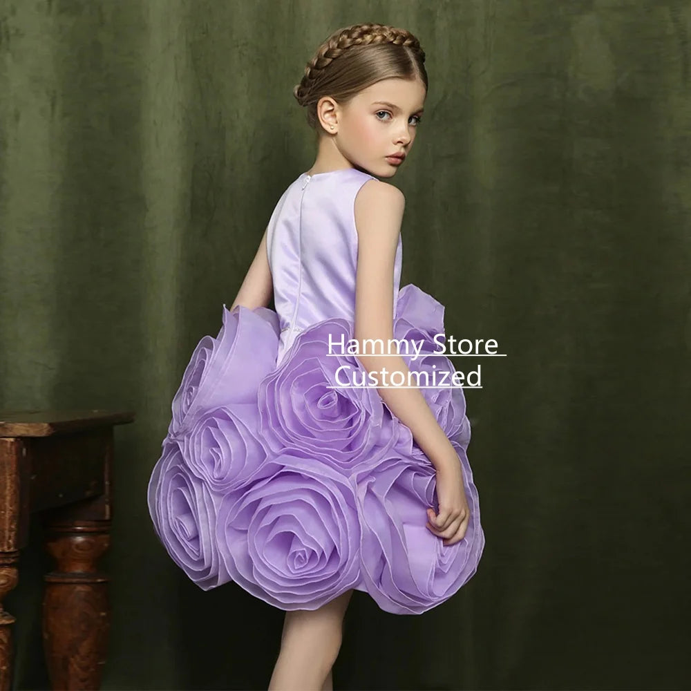 New Flower Girl Dress Customized Sleeveless Round Neck Ruffles Flowers Birthday Party Gown First Communion Dresses