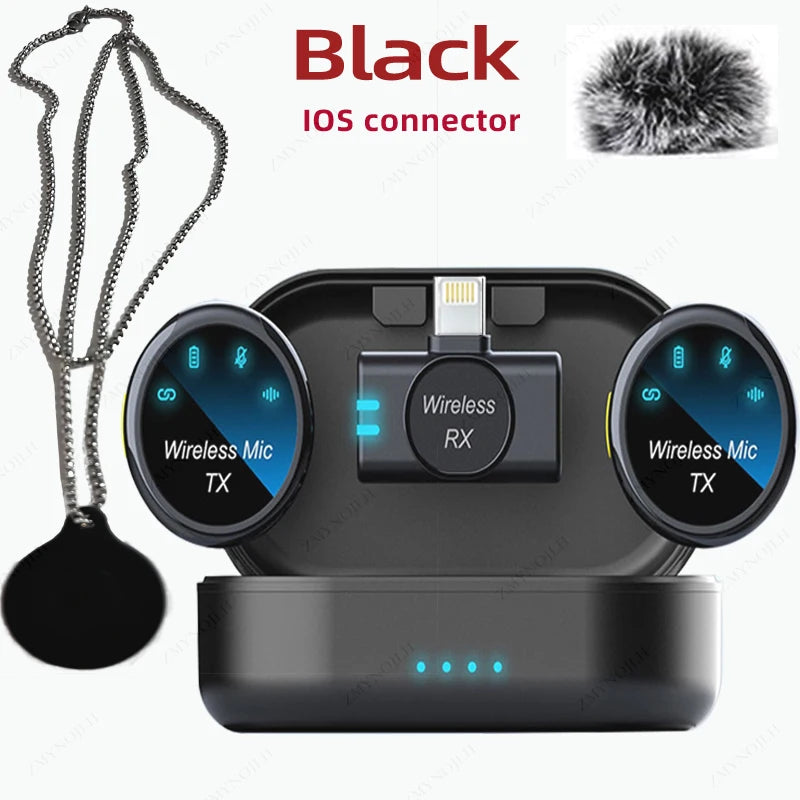 New Magnetic Wireless Lavalier Microphone Noise Canceling Necklace Windproof Cap Audio Video Recording Microphone for Smartphone