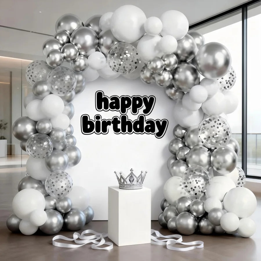 110Pcs Wedding White and Silver Balloon Garland Set 25.4cm Birthday Party, Wedding Decoration Supplies, Graduation Ceremony Party Decoration Balloons
