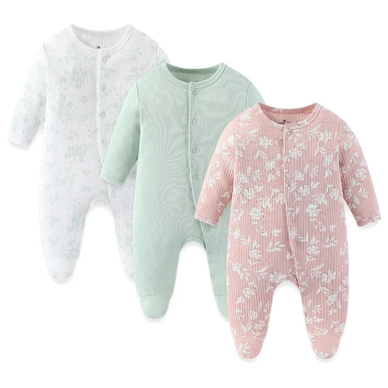 3pcs Newborn Baby Boy Clothes Long Sleeve 100% Cotton Baby Rompers Cartoon Baby Girl Clothes 0-12M Spring Solid Color Bebes