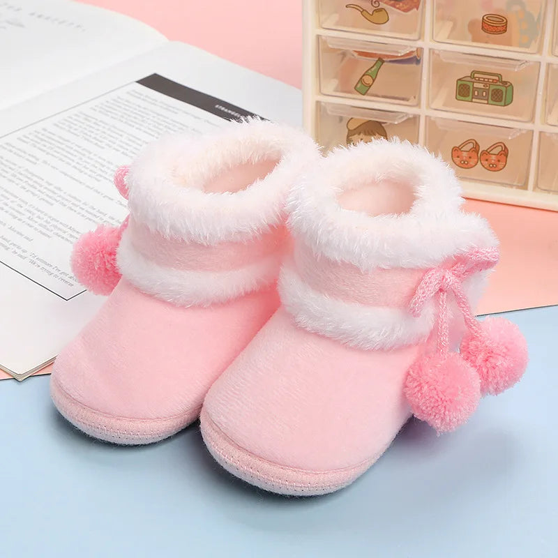 New Fashion Comfortable Shoes Newborn Baby Girls Boys Soft Booties Solid Pompom Snow Boots Infant Toddler Newborn Warming Shoes