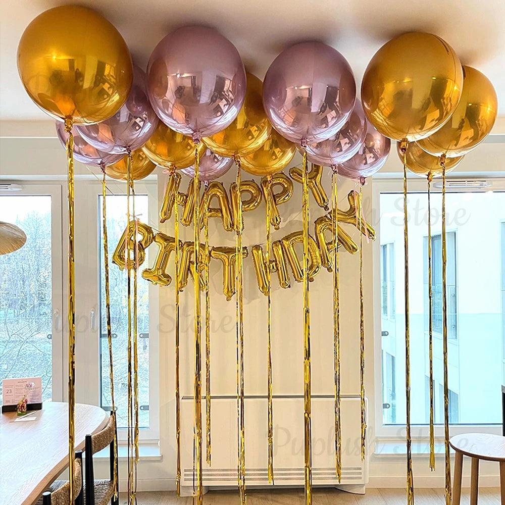 7Pcs Metal Silver Gold 4D Round Foil Balloon Rose Gold Blue Pink Red Helium Air Globos Birthday Baby Shower Wedding Decor