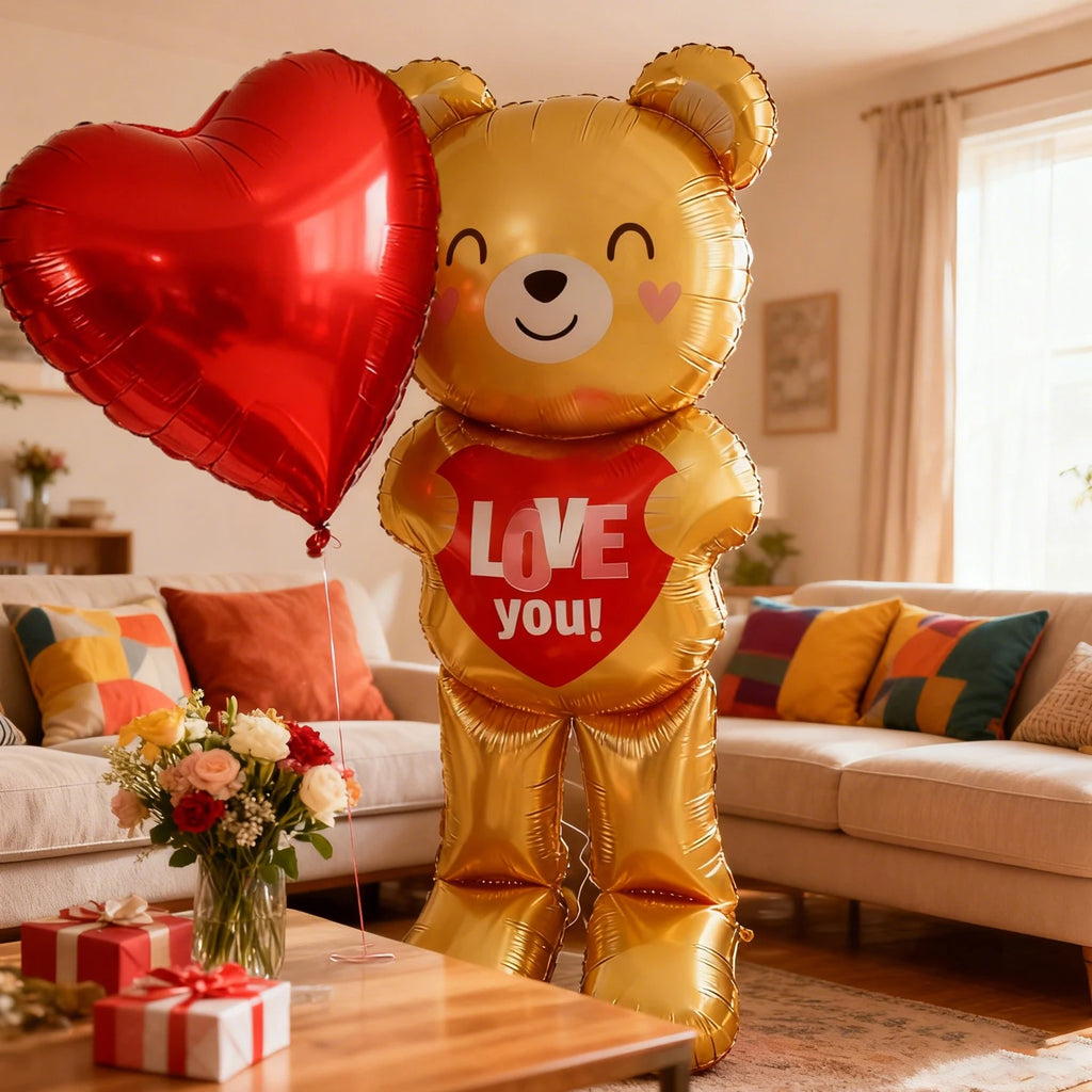 Embracing Love Bear Balloon with 32 inch Love Aluminum Film Balloon Valentine's Day, Anniversary, Wedding, Birthday Decoration