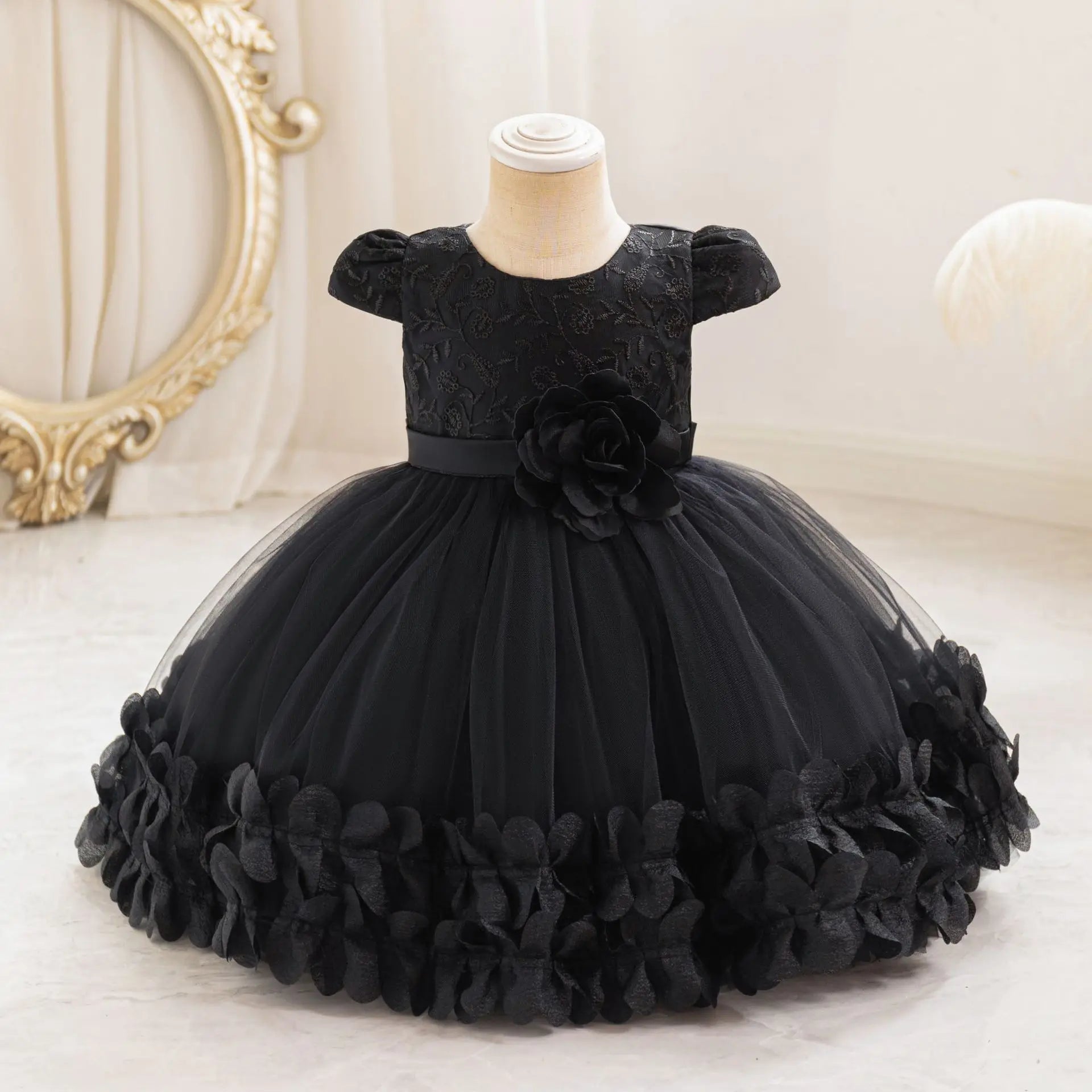Infant Baptism Party Dress Baby Girls Flower Embroidery Princess Dresses For Toddlers 1st Birthday Communion Puffy Dresses Gowns