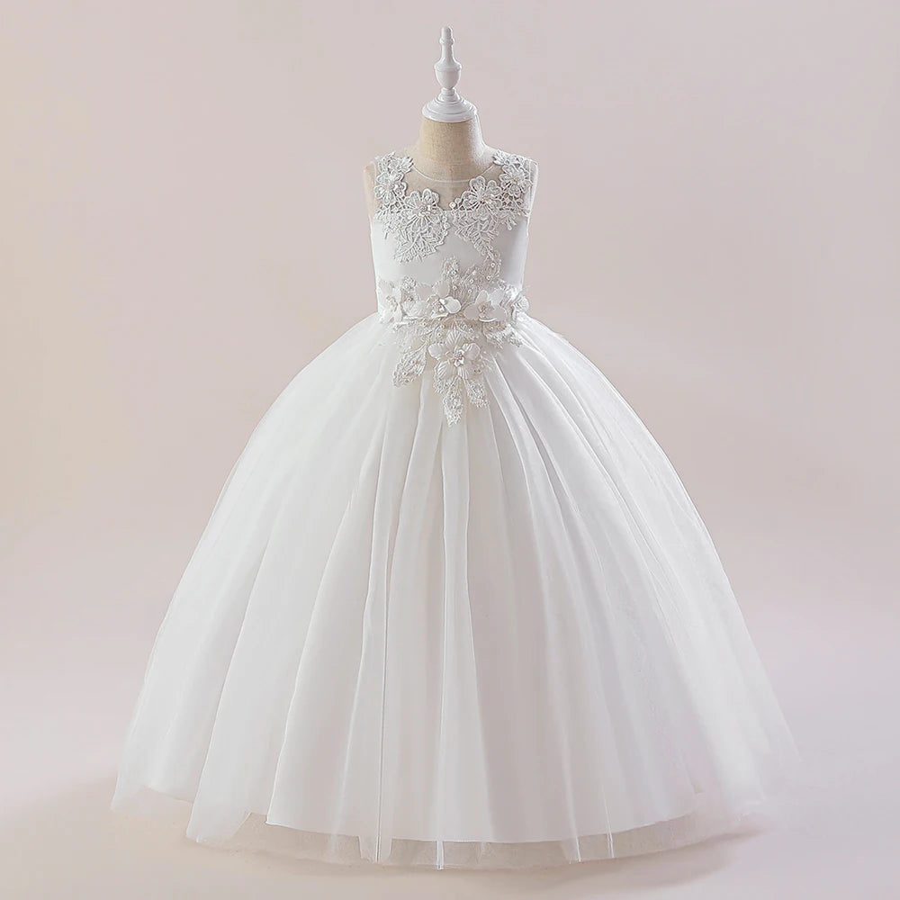 Elegant Baptism Wedding Girls Dress Fashion Tulle First Communion Princess Party Kids Dresses for Girl Bridesmaids Evening Gown