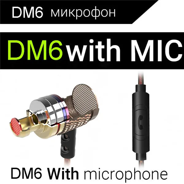 DM6 3.5mm Headphones Earphones In-Ear Shocking Anti Noise Bass In-Ear Copper Forged Shocking Microphone Sound Quality