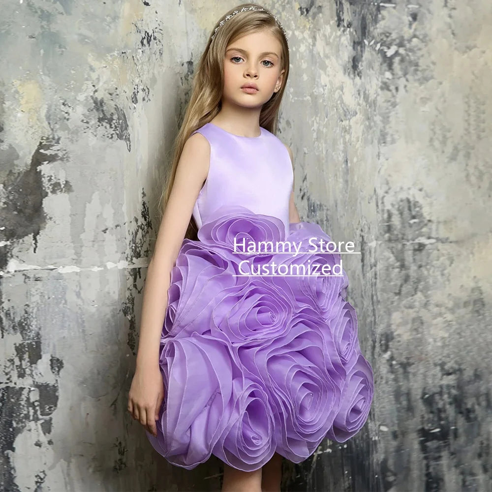 New Flower Girl Dress Customized Sleeveless Round Neck Ruffles Flowers Birthday Party Gown First Communion Dresses