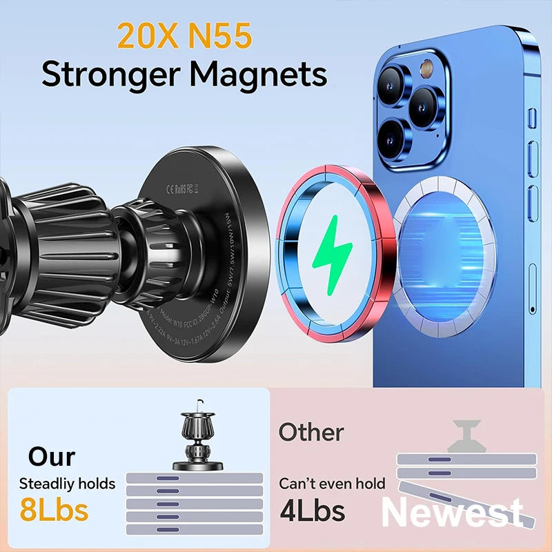 UYUXIO Magnetic Wireless Car Charger 15W Fast Charging Windshield Dashboard Car Mount Phone Holder for iPhone 16 13 12 15 14