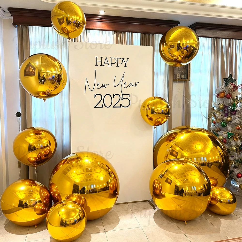 7Pcs Metal Silver Gold 4D Round Foil Balloon Rose Gold Blue Pink Red Helium Air Globos Birthday Baby Shower Wedding Decor