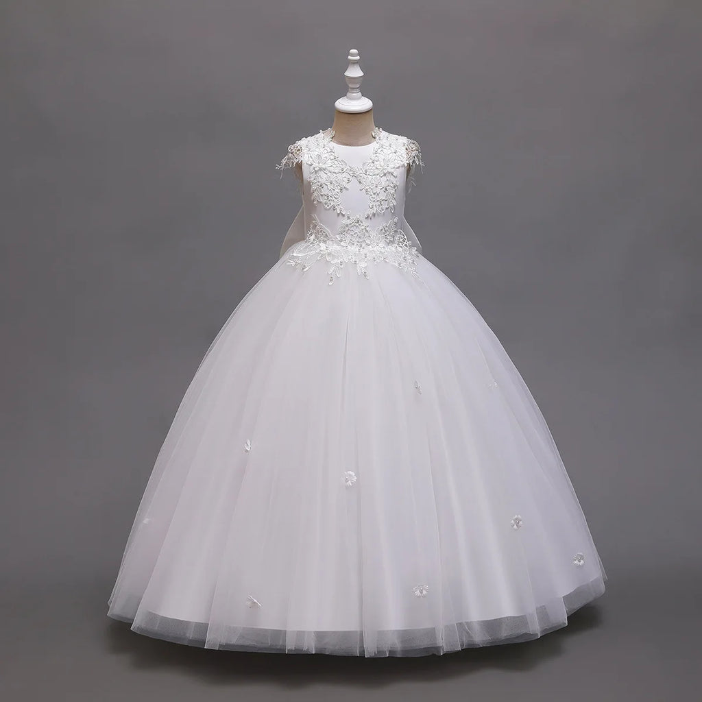 Flower girl's birthday communion party beaded dress 2024 New Year's Christmas Girl Princess small flying sleeve Tutu small dress