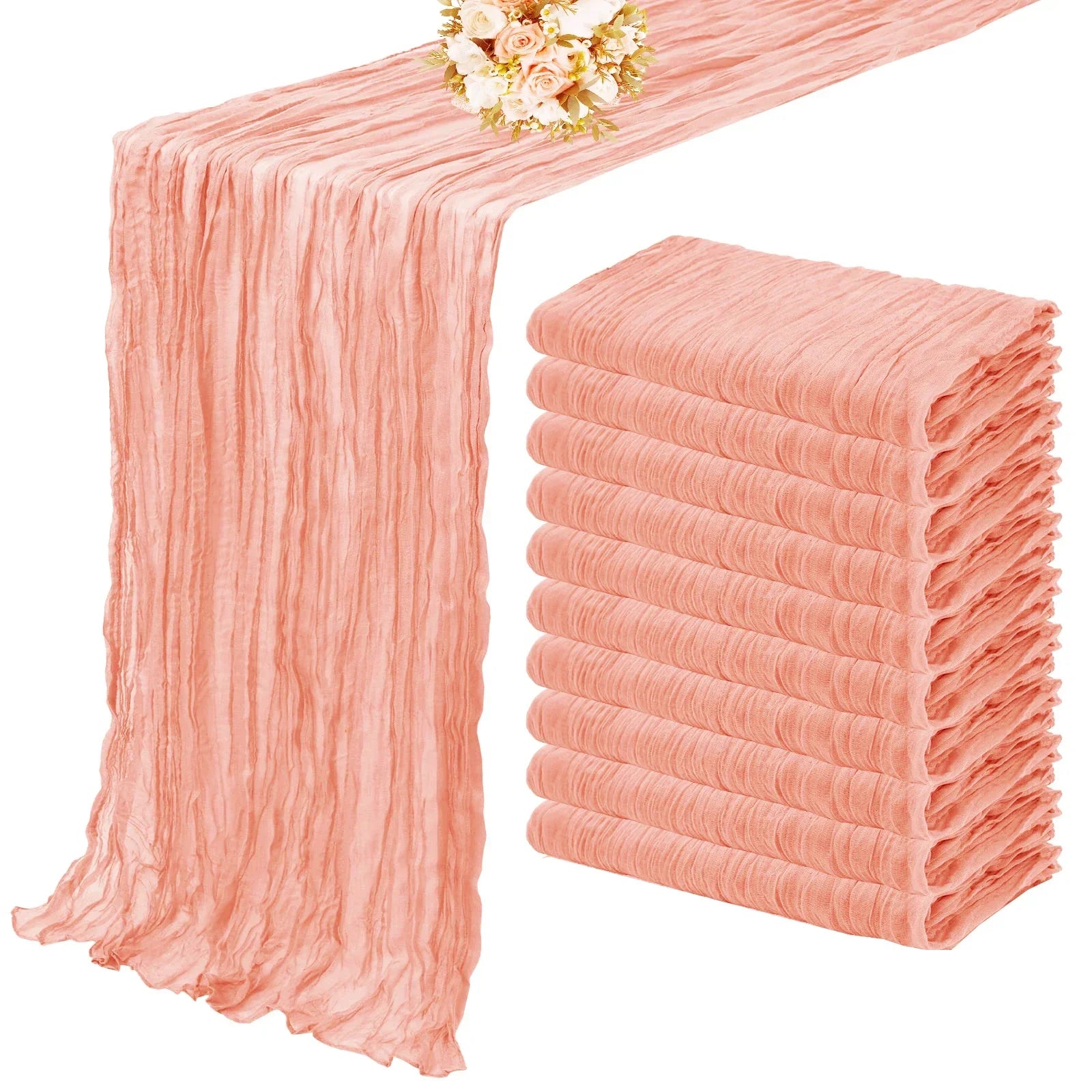 10PCS Set Semi-Sheer Gauze Wedding Table Runner Grey Blue Cheesecloth Table Dining Party Christmas Banquets Arches Cake Decor