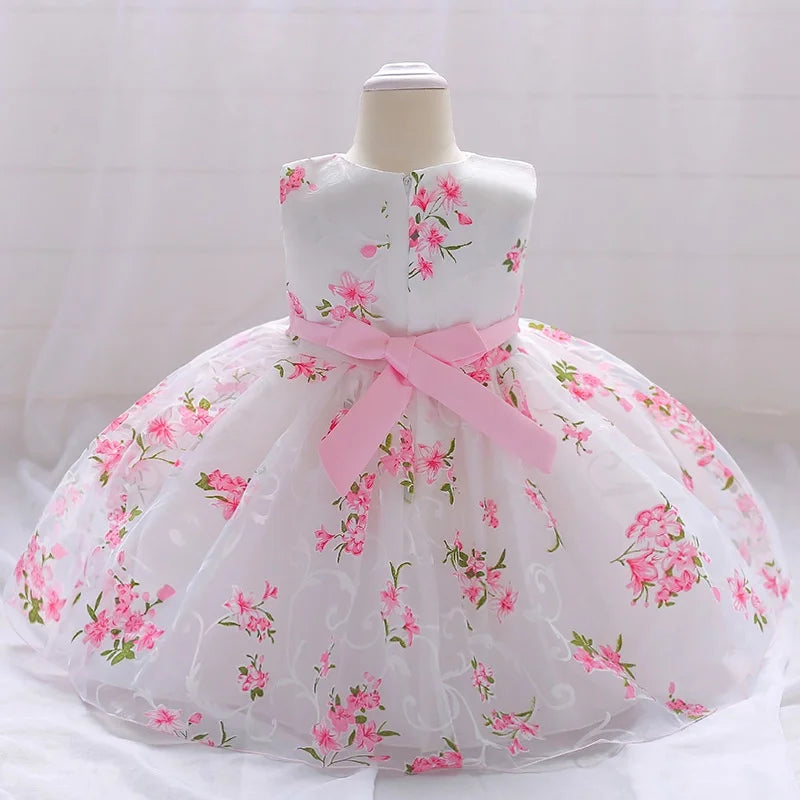 Eu's SWIND Baby Girls Dresses For 1st Birthday Floral Elegant Bow Wedding Party Tutu Gown Girls Pink White Formal Gala Costume
