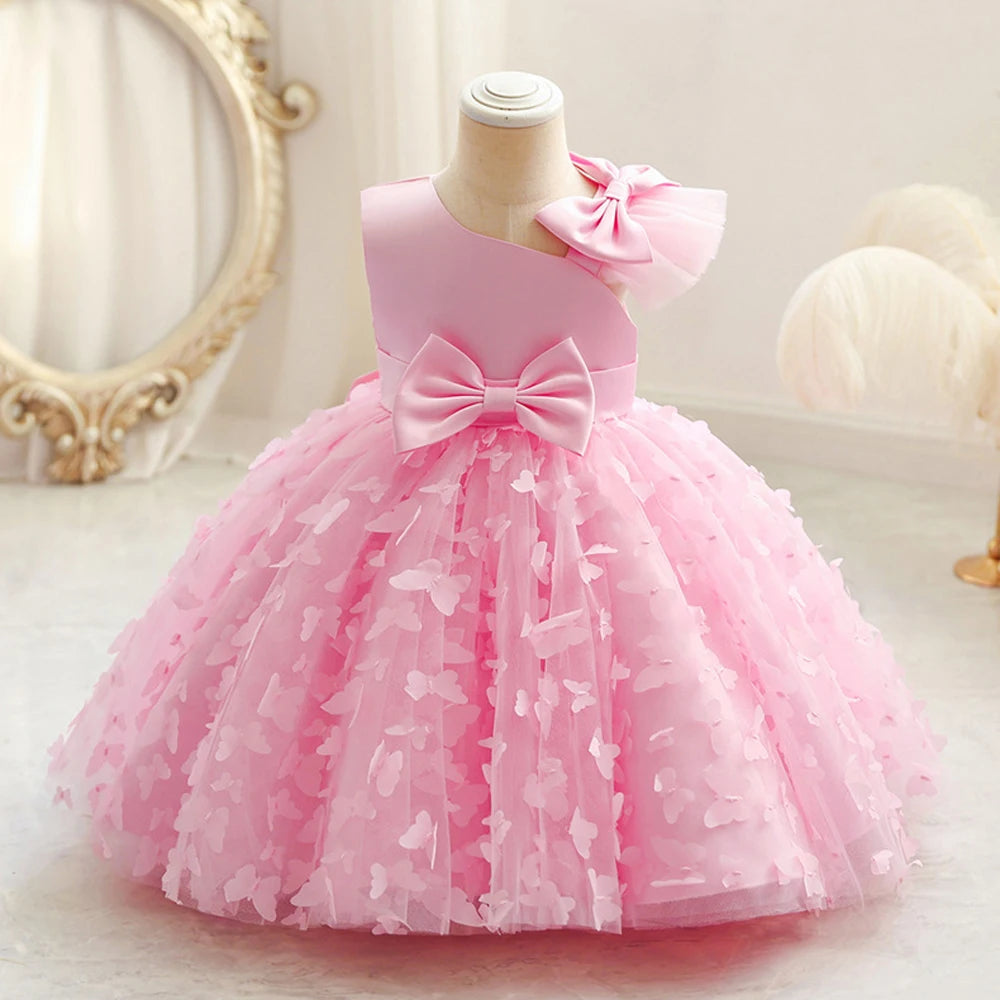 Elegant Butterfly Baptism Baby Girls Dress Infant 1st Birthday Princess Party Dresses Girl Tulle Bridesmaid Wedding Tutu Costume