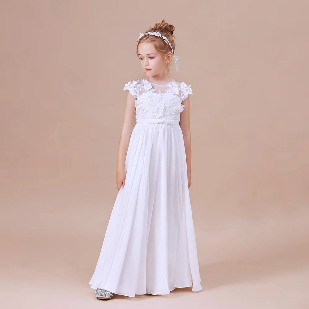 Appliques Flower Girl Dress First Communion Graduation Wedding Ceremony Birthday Evening Party Ball Pageant Prom Banquet For Kid
