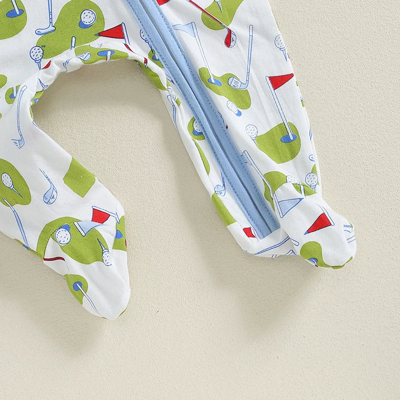 0-12M Newborn Infant Baby Boy Long Sleeve Footed Winter Outfits Newborn Boy Golf Romper Zipper Jumpsuit