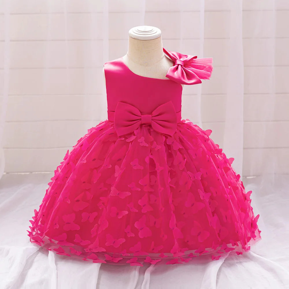 Elegant Butterfly Baptism Baby Girls Dress Infant 1st Birthday Princess Party Dresses Girl Tulle Bridesmaid Wedding Tutu Costume