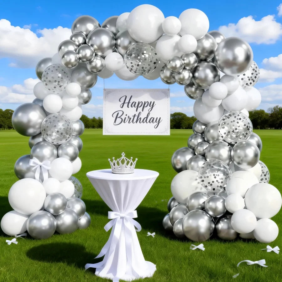 110Pcs Wedding White and Silver Balloon Garland Set 25.4cm Birthday Party, Wedding Decoration Supplies, Graduation Ceremony Party Decoration Balloons