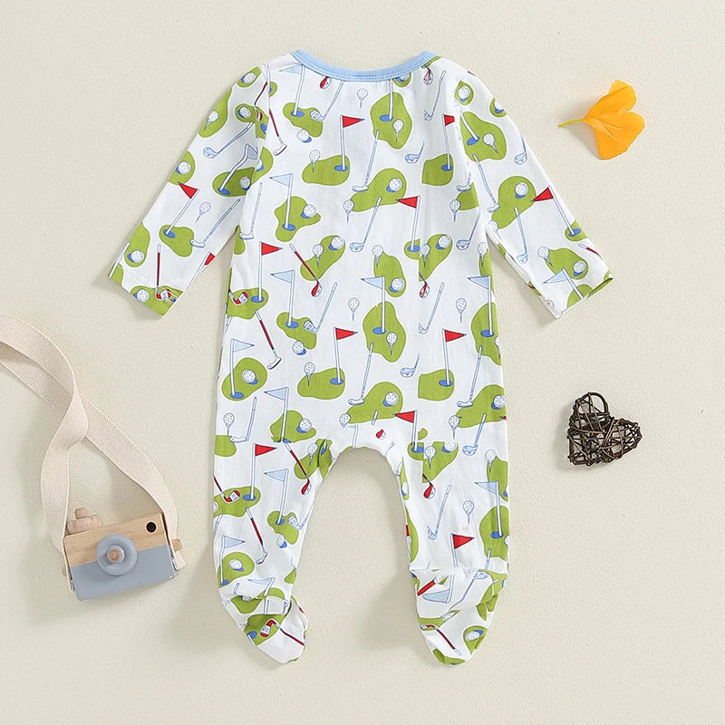 0-12M Newborn Infant Baby Boy Long Sleeve Footed Winter Outfits Newborn Boy Golf Romper Zipper Jumpsuit