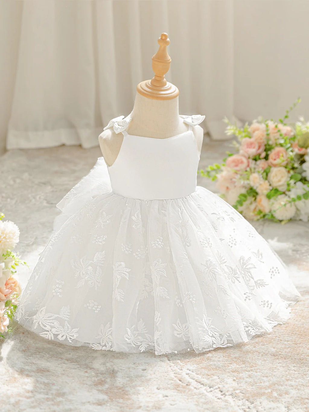 Toddler Baptism Party Girl Dress Baby Big Bow Lace White Wedding Bridesmaids Princess Prom Gown Embroidery Girls Evening Dresses