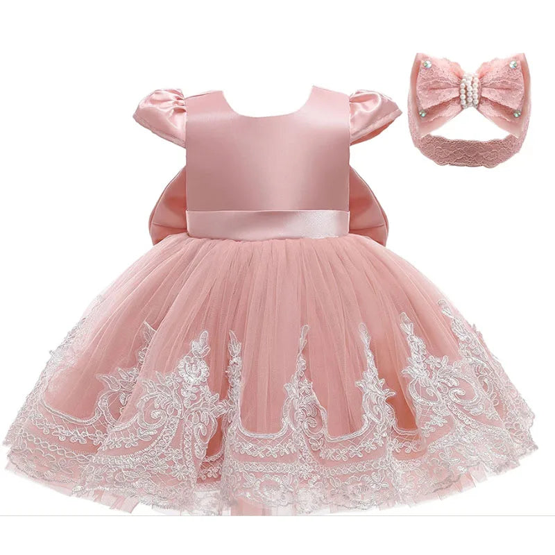 White Dresses For Baby Girl 1st Birthday Party Dress Backless Bow Cute Baby Baptism Gown Kids Wedding Elegant Princess Dress