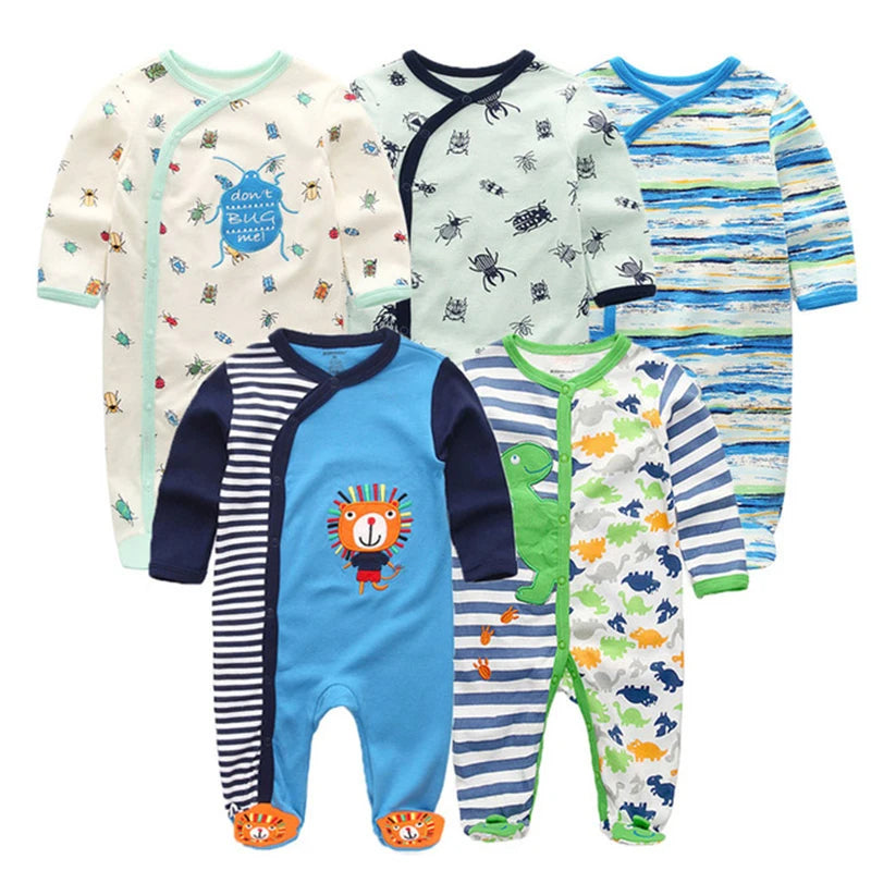 5PCS Unisex Jumpsuits 100%Cotton Newbron Baby Girl Clothes Sets 0-12M Baby Boy Clothes Long Sleeve Pajamas Bebes