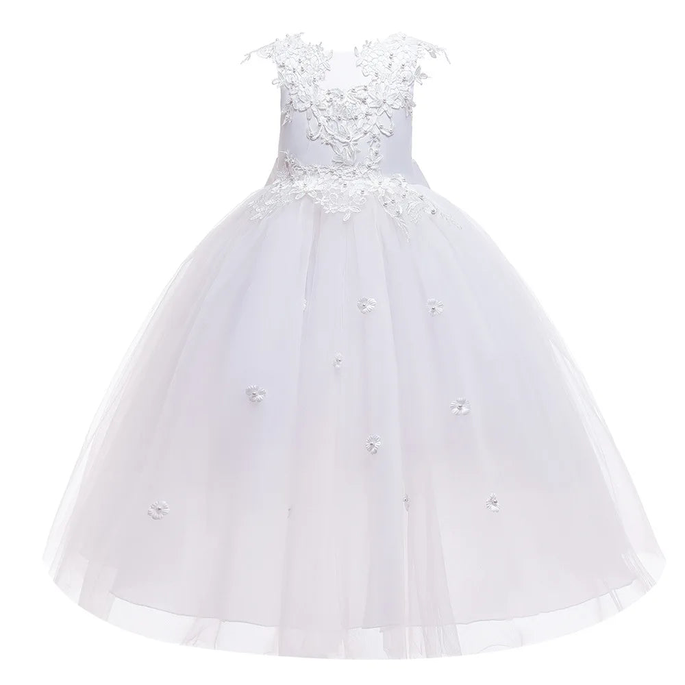 Flower girl's birthday communion party beaded dress 2024 New Year's Christmas Girl Princess small flying sleeve Tutu small dress