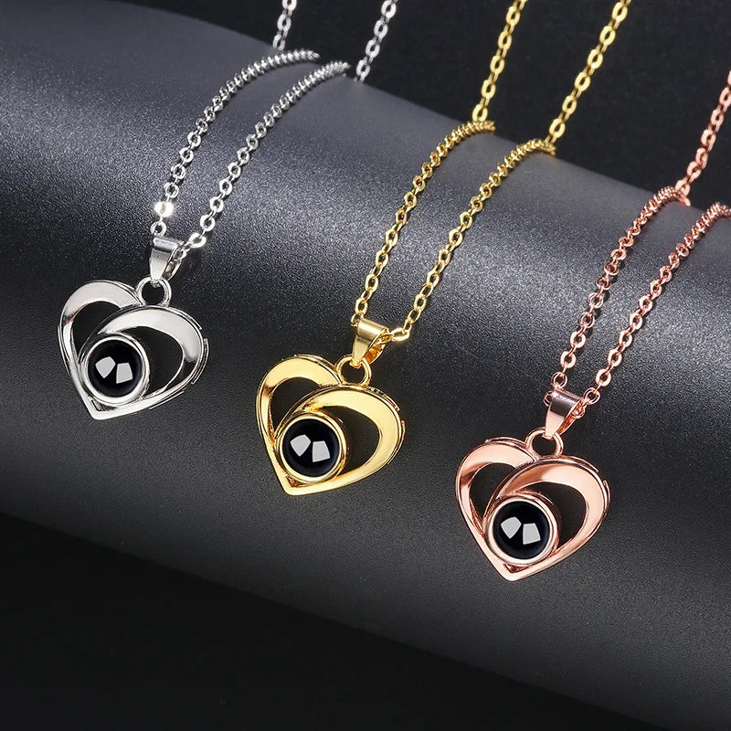Custom Color Photo Projection Necklace Simple Love Heart Copper Pendant Titanium Steel Chain Girlfriend Mom Wife Festival Gifts